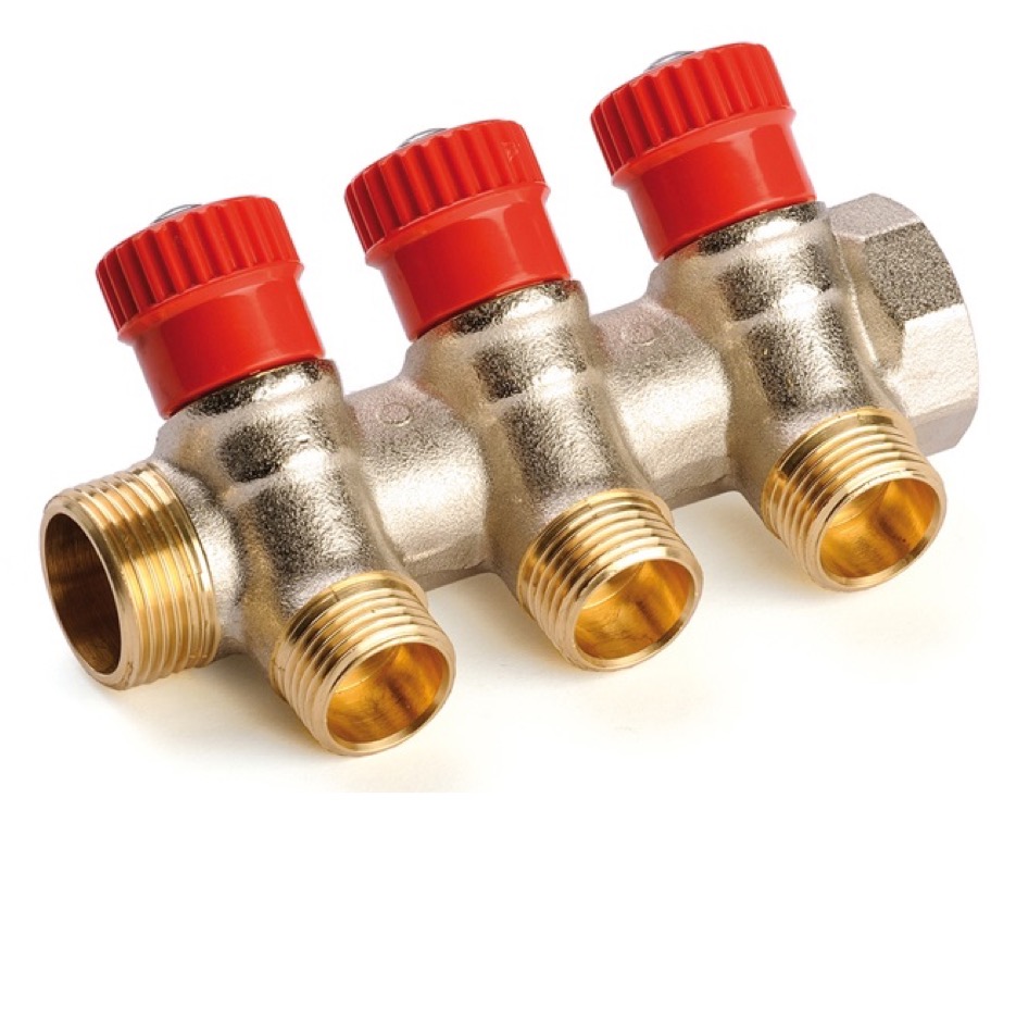 Collettore per centralina bagno ottone con rubinetto