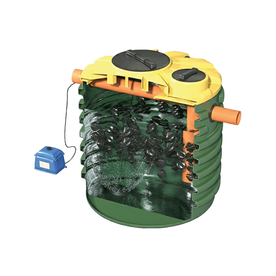 Filtro percolatore aerobico con uscita alta e soffiante